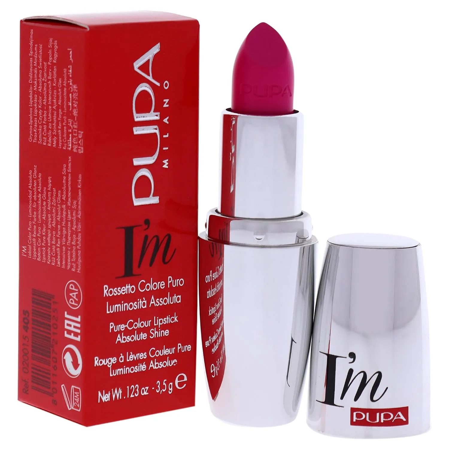 Pupa Milano I Am Pure-Colour Lipstick - Intense Color And Absolute Brightness - High Concentration Of Pigments - Lightweight And Flawless - Melts Perfectly On Lips - 405 Electric Fuchsia - 0.123 OZ