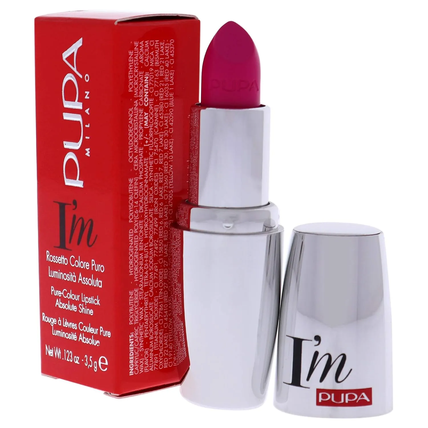 Pupa Milano I Am Pure-Colour Lipstick - Intense Color And Absolute Brightness - High Concentration Of Pigments - Lightweight And Flawless - Melts Perfectly On Lips - 405 Electric Fuchsia - 0.123 OZ