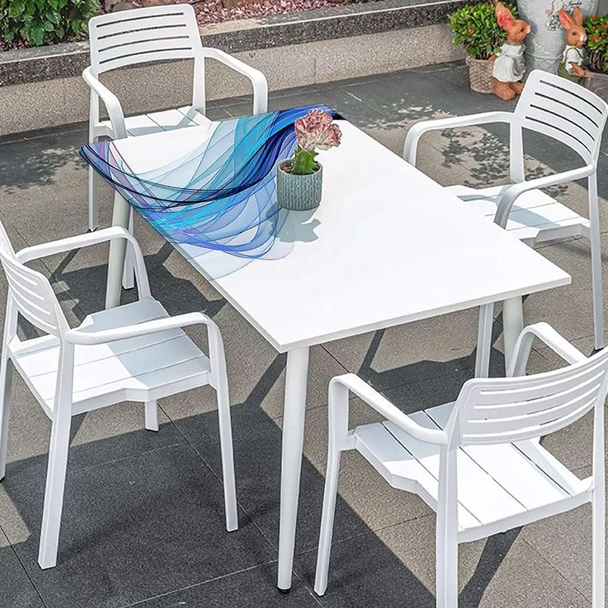 Purple Blue and White Folding Table Cover Wave Like Color Dots Artwork Polyester Fitted Waterproof Outdoor Tablecloth Abstract Fits up 5 Foot Tables