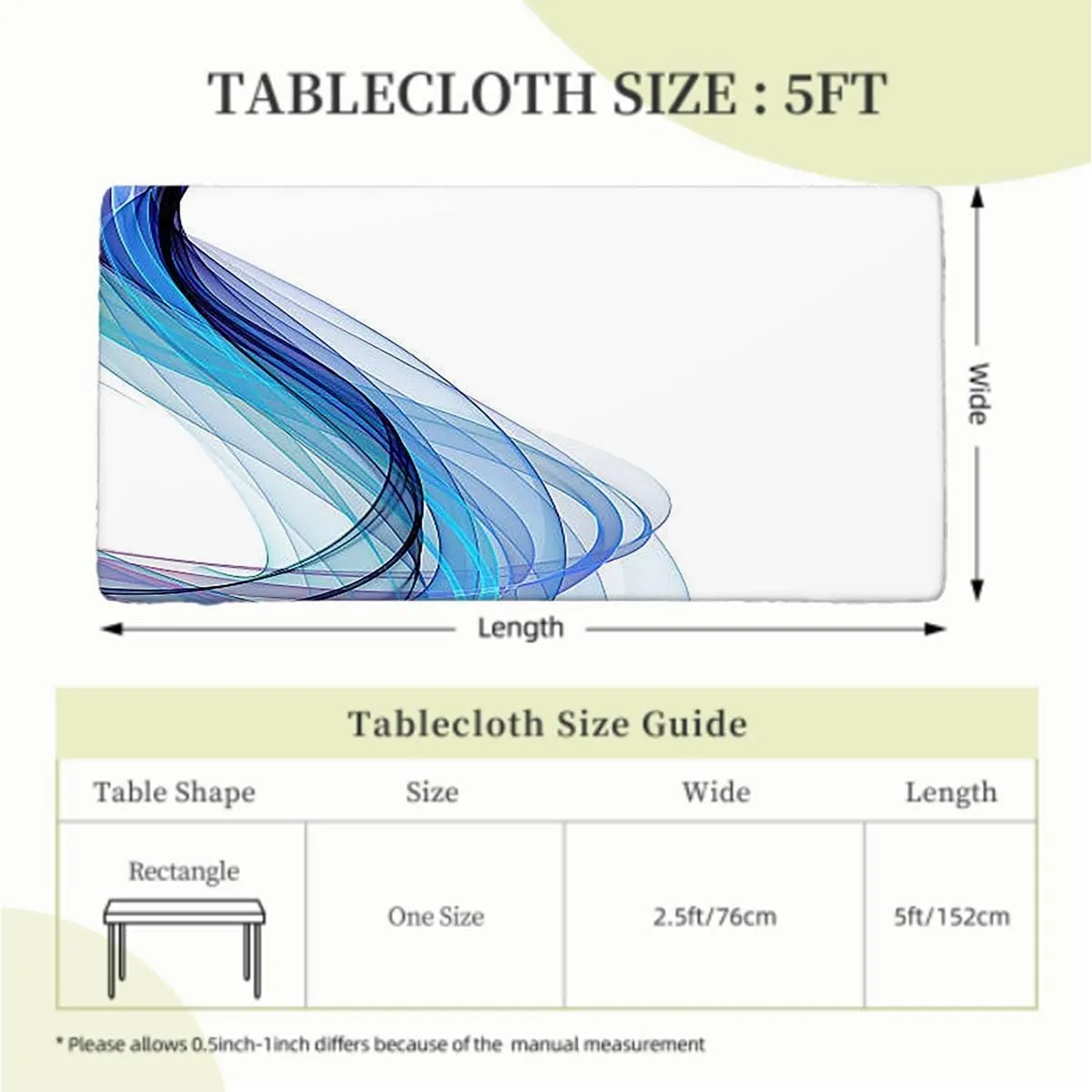 Purple Blue and White Folding Table Cover Wave Like Color Dots Artwork Polyester Fitted Waterproof Outdoor Tablecloth Abstract Fits up 5 Foot Tables