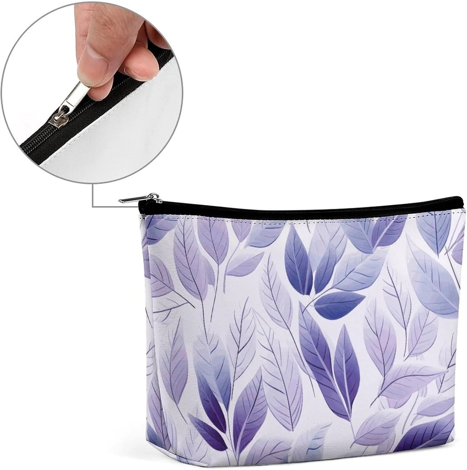 Purple Makeup Bag For Women-Cosmetic Bags Aesthetic Design Ladies Textured Leaves Tote Bag for Women,Travel Toiletry Bag with Zipper