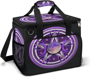 Purple Triple Moon Witch Goddess Wicca Pentacle Cooler Bag, Collapsible Soft Sided Cooler, Large Leakproof Camping Cooler, Portable Travel Cooler for Camping, Road Trips