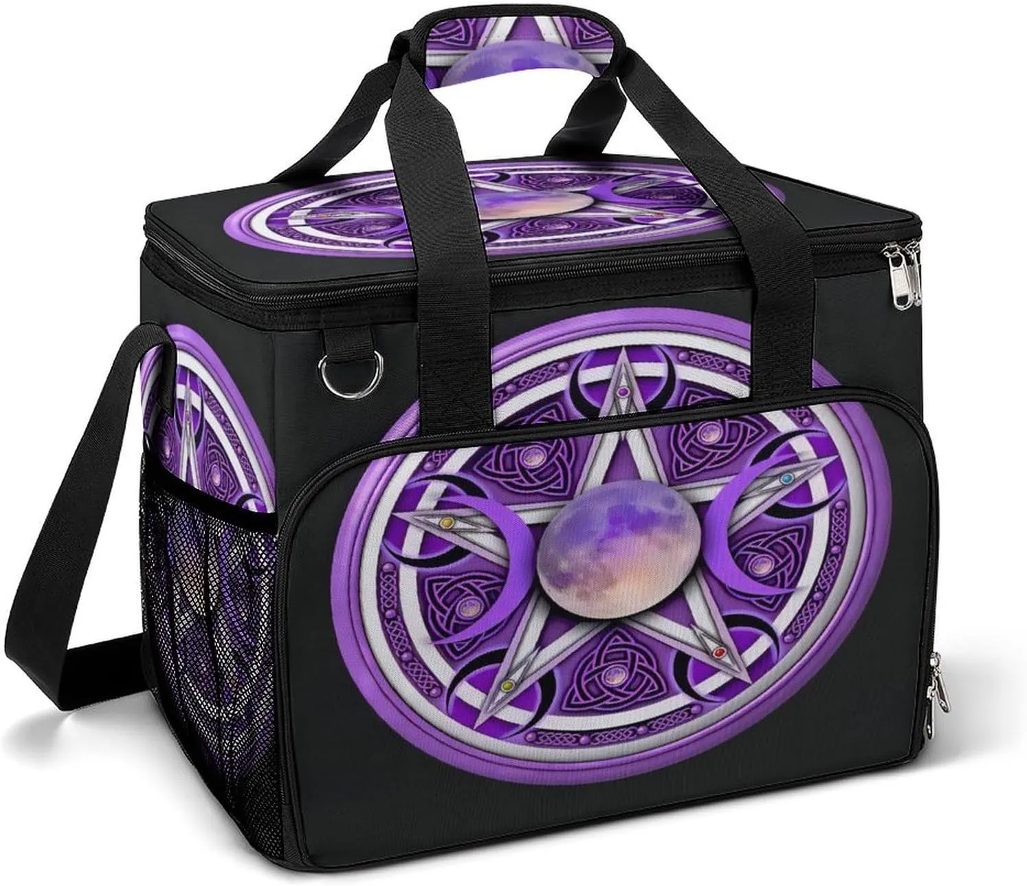 Purple Triple Moon Witch Goddess Wicca Pentacle Cooler Bag, Collapsible Soft Sided Cooler, Large Leakproof Camping Cooler, Portable Travel Cooler for Camping, Road Trips