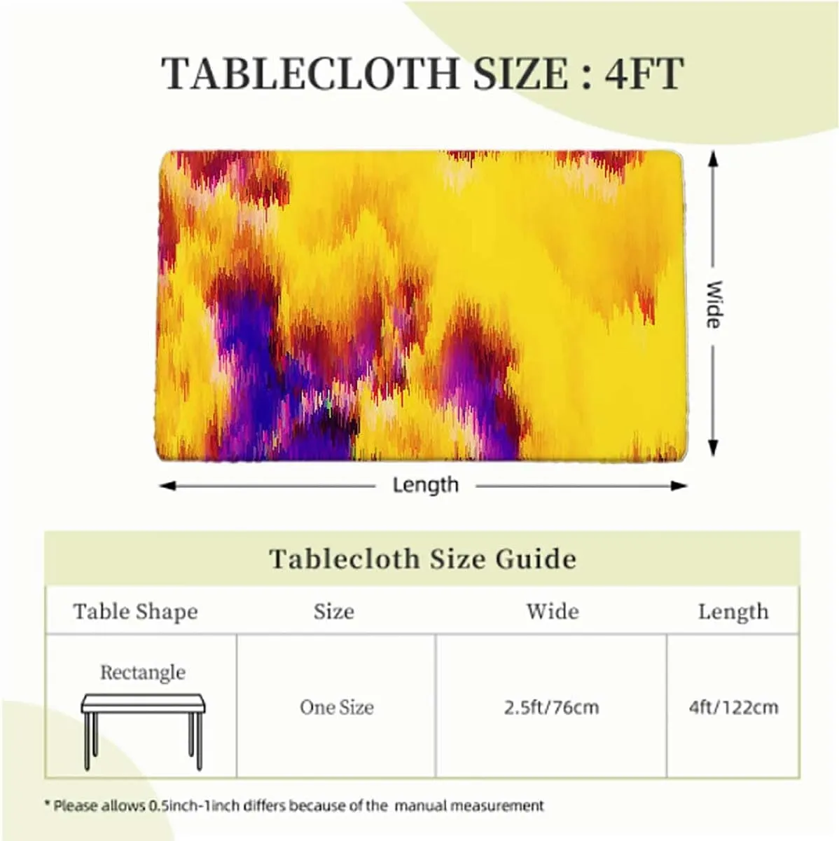 Purple Yellow Tablecloth Elastic Edge Fitted Boho Art Print Wooden Boards Oil Proof Waterproof Tablecloth for Picnic Party Dyeing Effect Fits up 4 Foot Tables