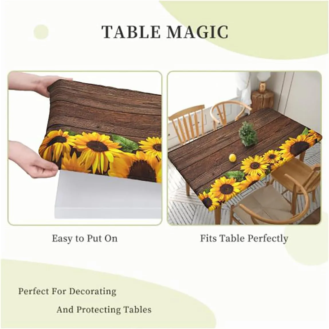 Purple Yellow Tablecloth Elastic Edge Fitted Boho Art Print Wooden Boards Oil Proof Waterproof Tablecloth for Picnic Party Dyeing Effect Fits up 4 Foot Tables