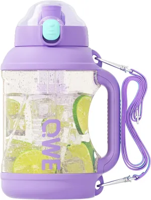 QWE Dual Drink Spouts Water Bottle,Handle holder strap,high-capacity,54oz,Tea Strainer,Heat-resisting PPSU BPA Free,Double drinking with straw leak proof, for Travel, School,Outdoors,camping (Purple)