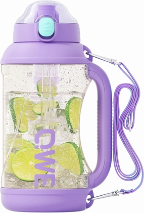 QWE Gym Water Bottle Large Capacity with Handle holder strap,high-capacity,67.6oz,Heat-resisting,Reusable,PPSU BPA Free,Double drinking with straw leak proof, for Travel, School, Outdoors (Purple)