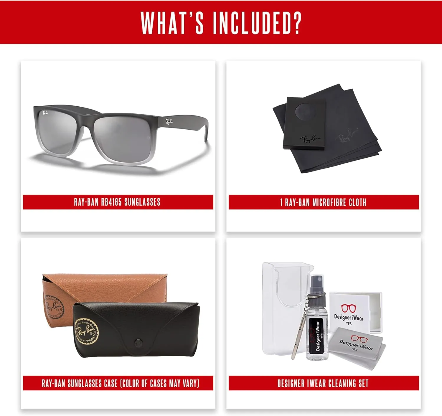 Ray-Ban RB4165 JUSTIN Sunglasses For Men For Women  BUNDLE with Designer iWear Eyewear Care Kit