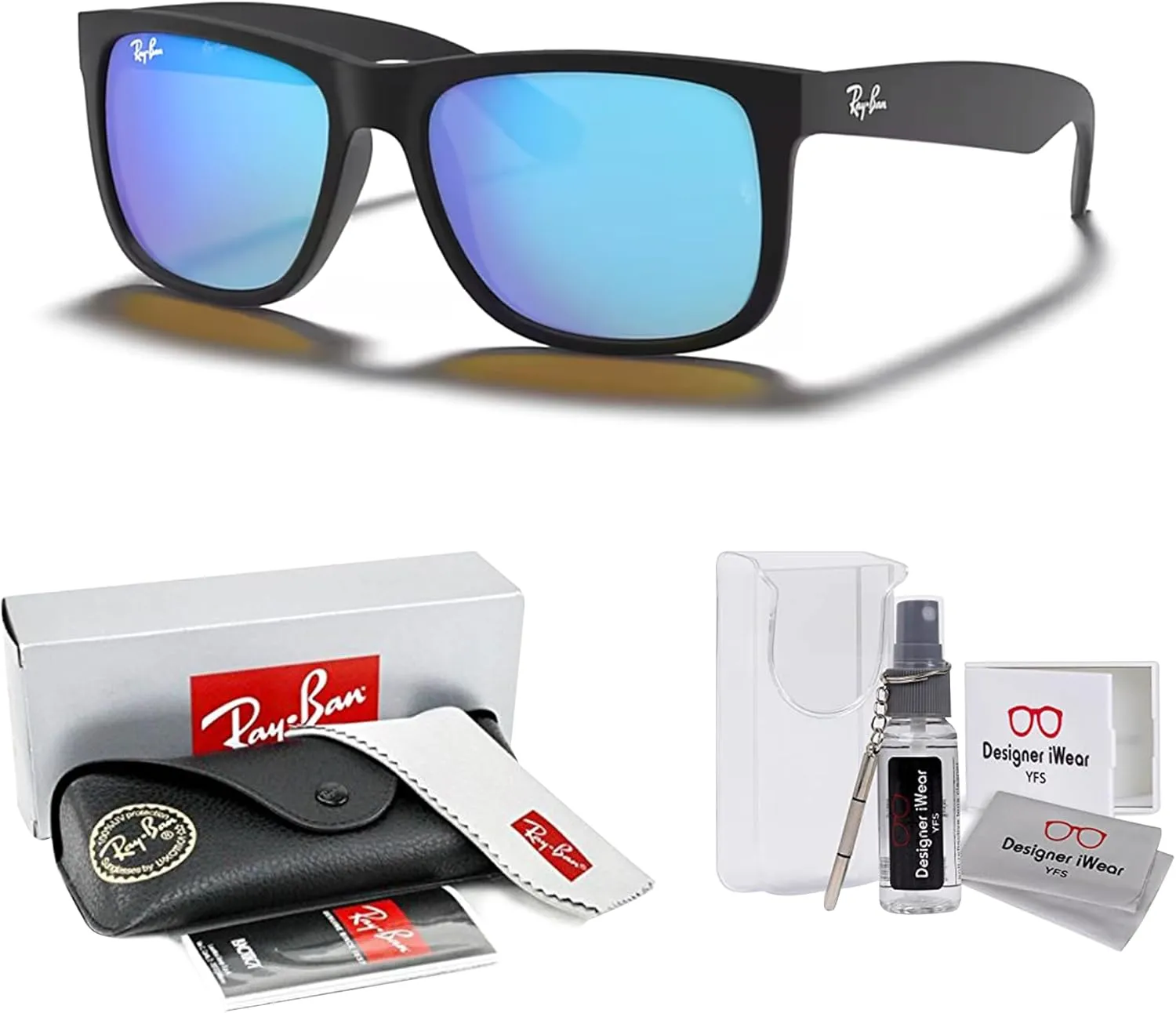 Ray-Ban RB4165 JUSTIN Sunglasses For Men For Women  BUNDLE with Designer iWear Eyewear Care Kit