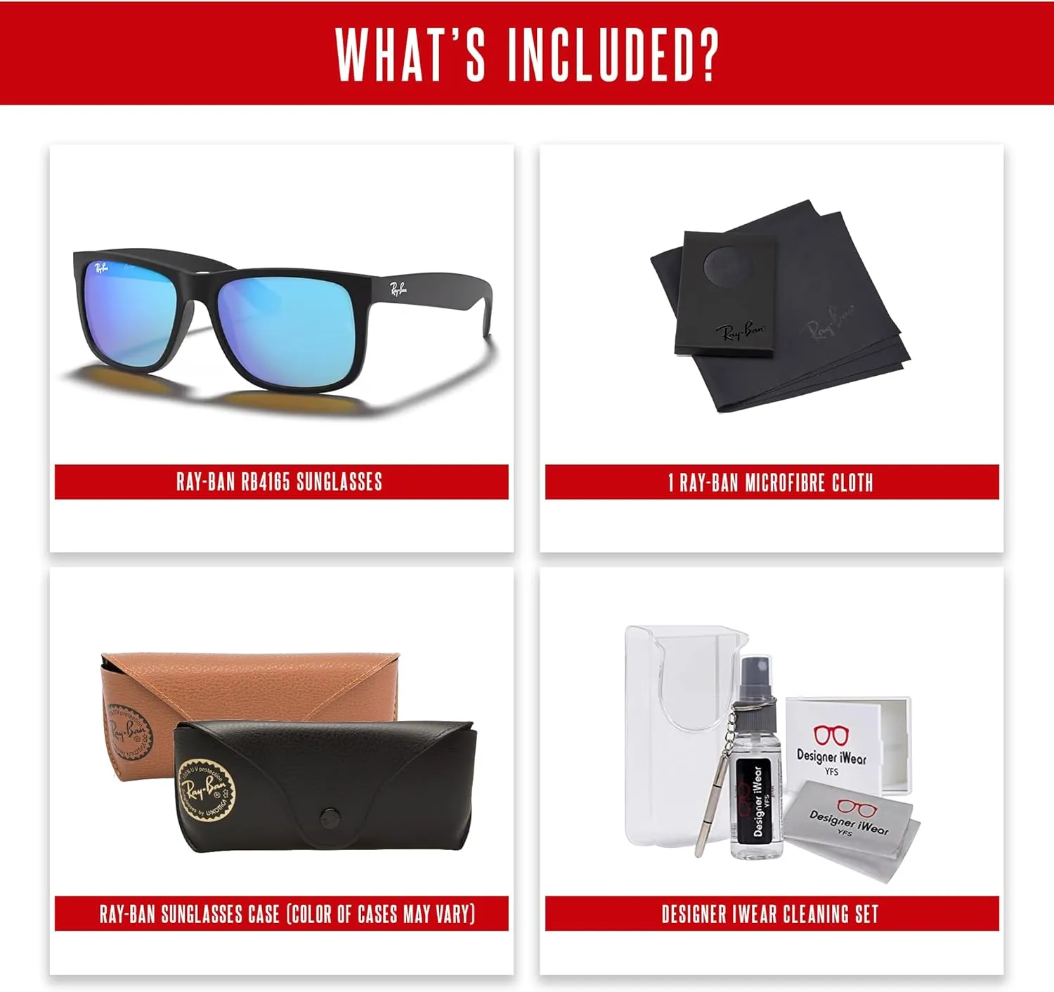 Ray-Ban RB4165 JUSTIN Sunglasses For Men For Women  BUNDLE with Designer iWear Eyewear Care Kit