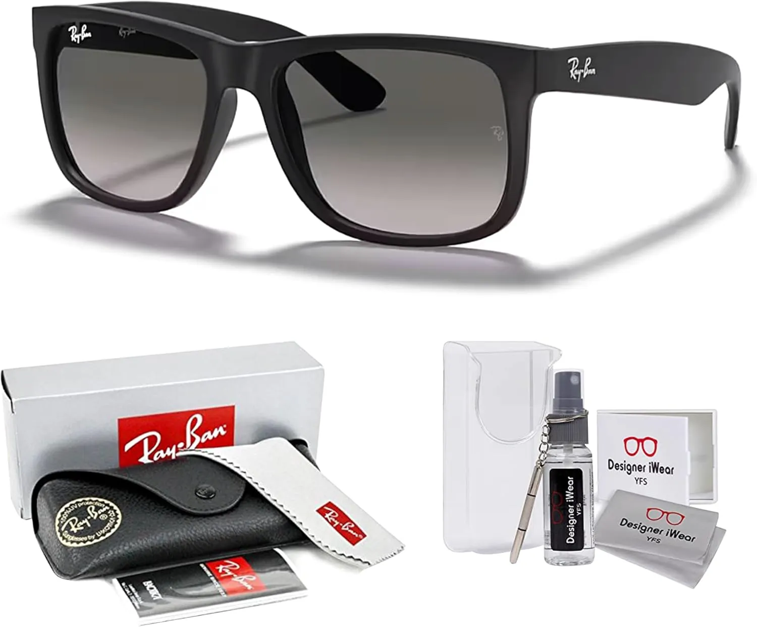 Ray-Ban RB4165 JUSTIN Sunglasses For Men For Women  BUNDLE with Designer iWear Eyewear Care Kit