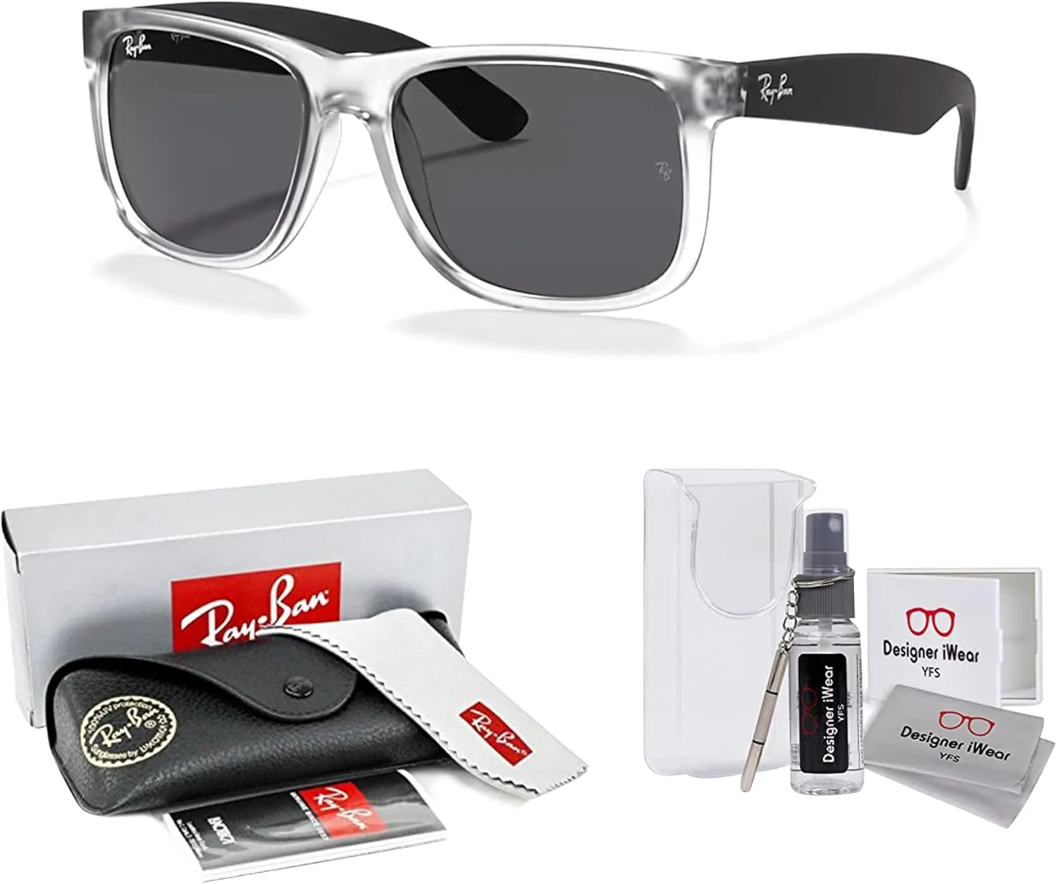 Ray-Ban RB4165 JUSTIN Sunglasses For Men For Women  BUNDLE with Designer iWear Eyewear Care Kit