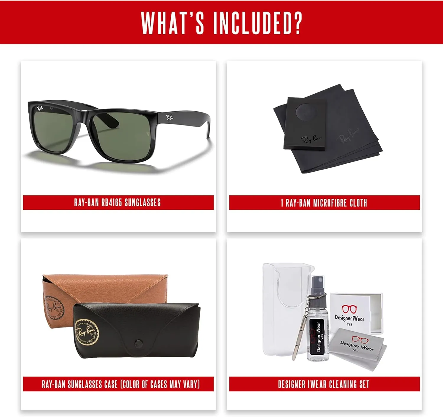 Ray-Ban RB4165 JUSTIN Sunglasses For Men For Women  BUNDLE with Designer iWear Eyewear Care Kit