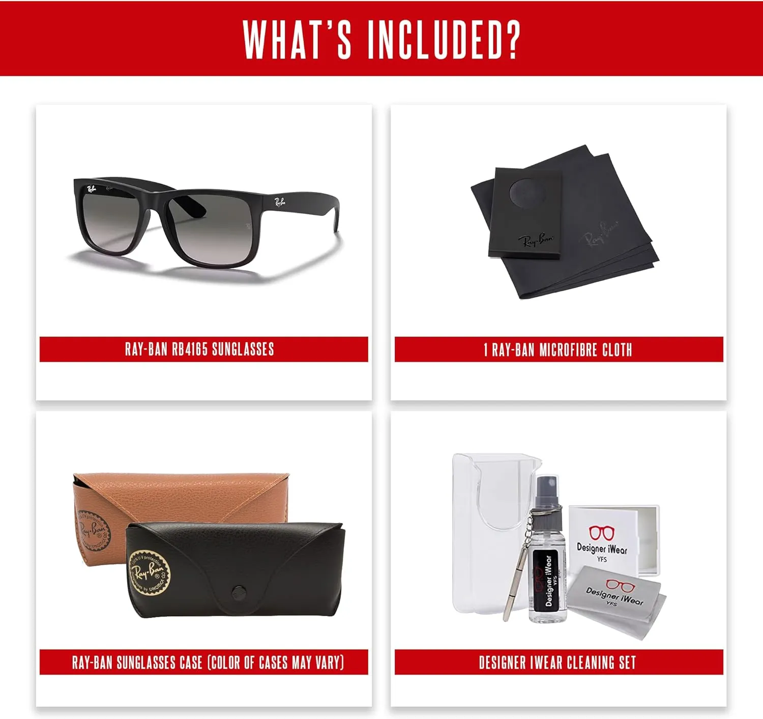 Ray-Ban RB4165 JUSTIN Sunglasses For Men For Women  BUNDLE with Designer iWear Eyewear Care Kit