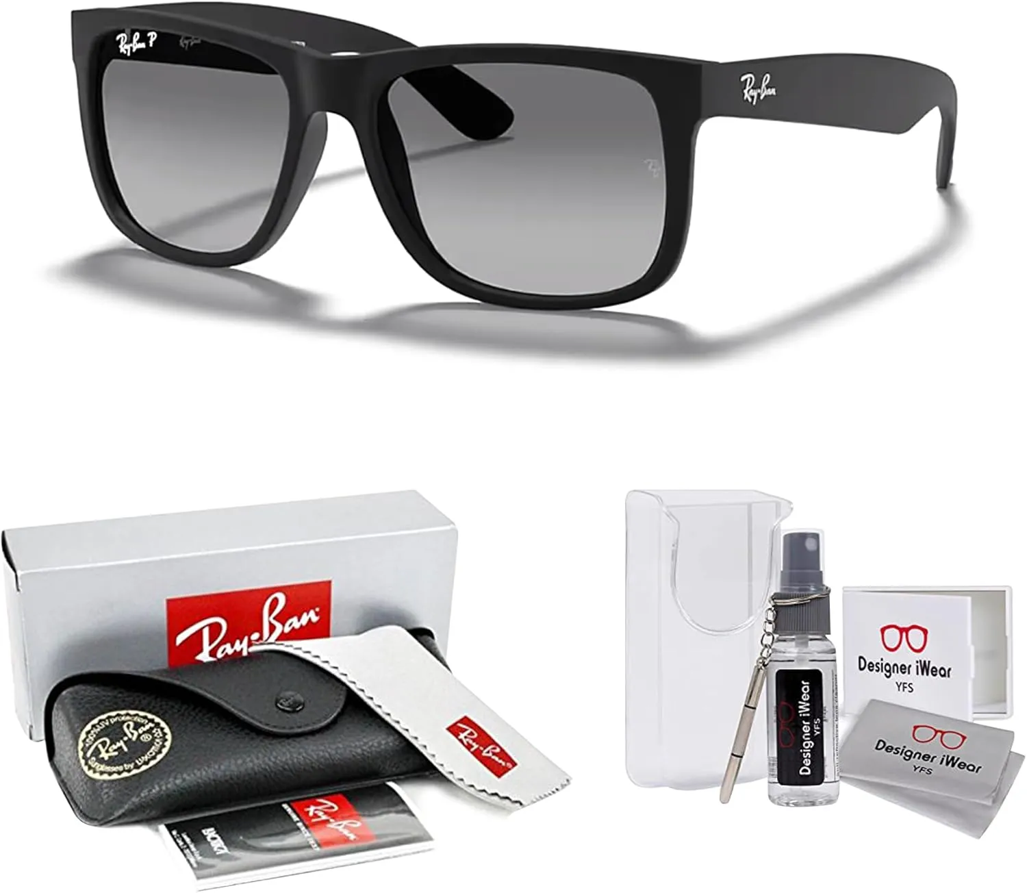 Ray-Ban RB4165 JUSTIN Sunglasses For Men For Women  BUNDLE with Designer iWear Eyewear Care Kit
