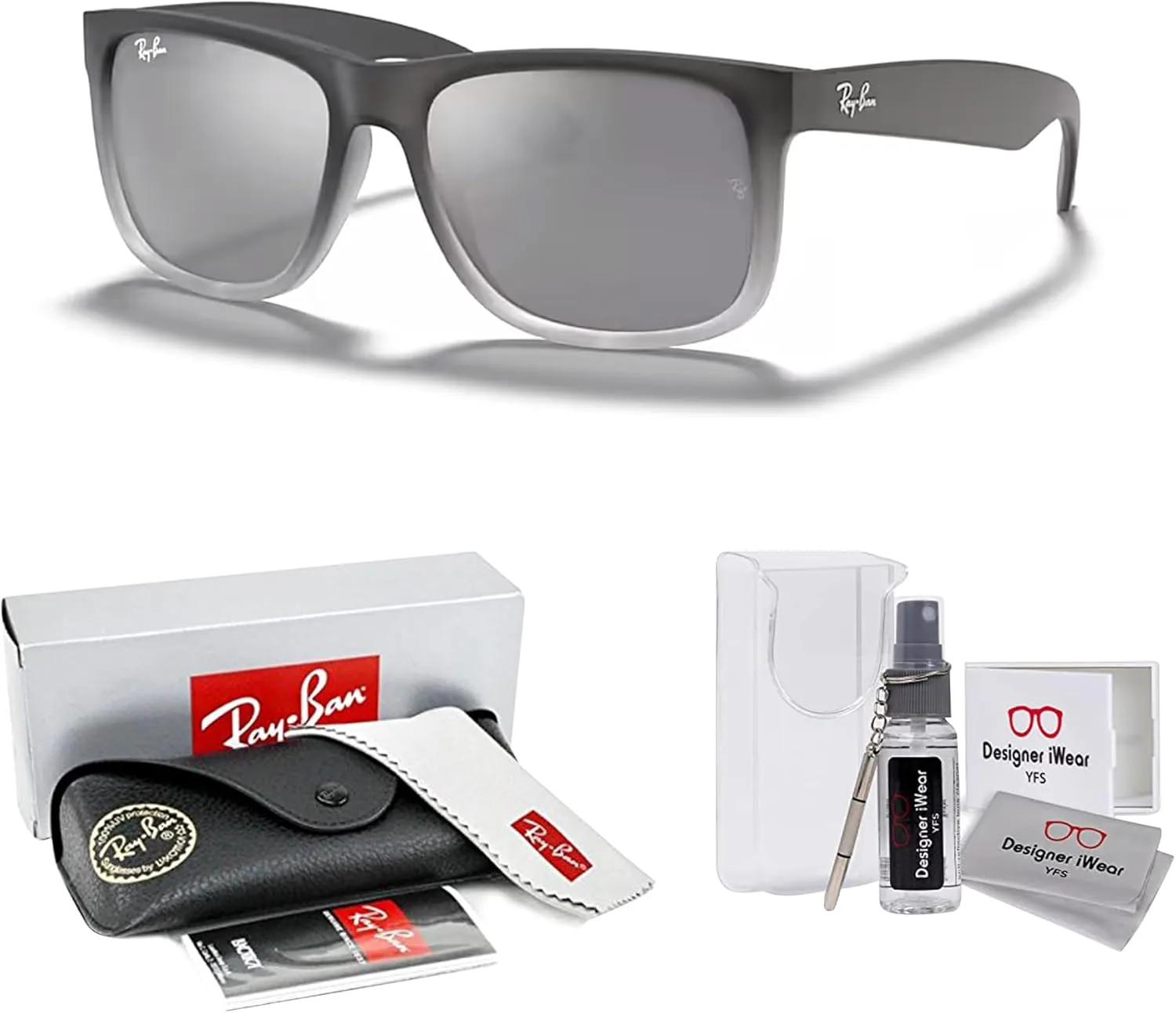 Ray-Ban RB4165 JUSTIN Sunglasses For Men For Women  BUNDLE with Designer iWear Eyewear Care Kit
