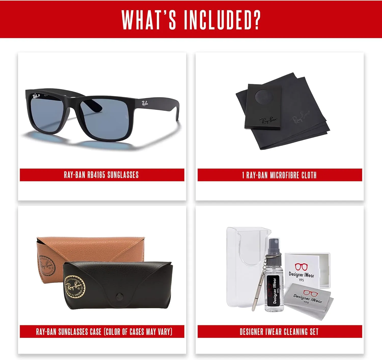 Ray-Ban RB4165 JUSTIN Sunglasses For Men For Women  BUNDLE with Designer iWear Eyewear Care Kit