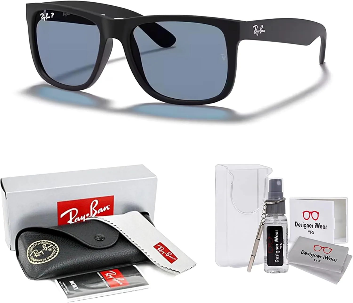 Ray-Ban RB4165 JUSTIN Sunglasses For Men For Women  BUNDLE with Designer iWear Eyewear Care Kit