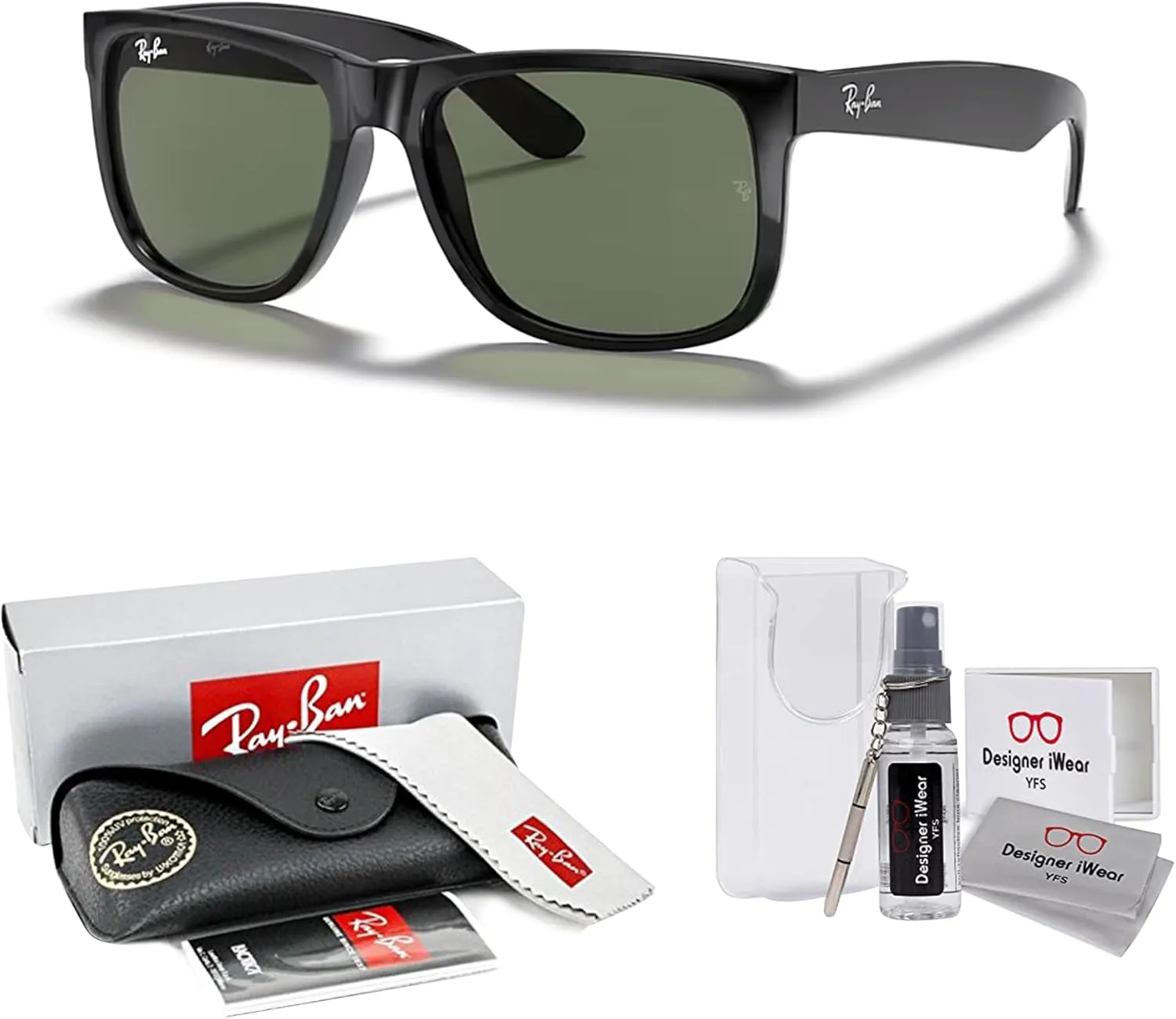 Ray-Ban RB4165 JUSTIN Sunglasses For Men For Women  BUNDLE with Designer iWear Eyewear Care Kit