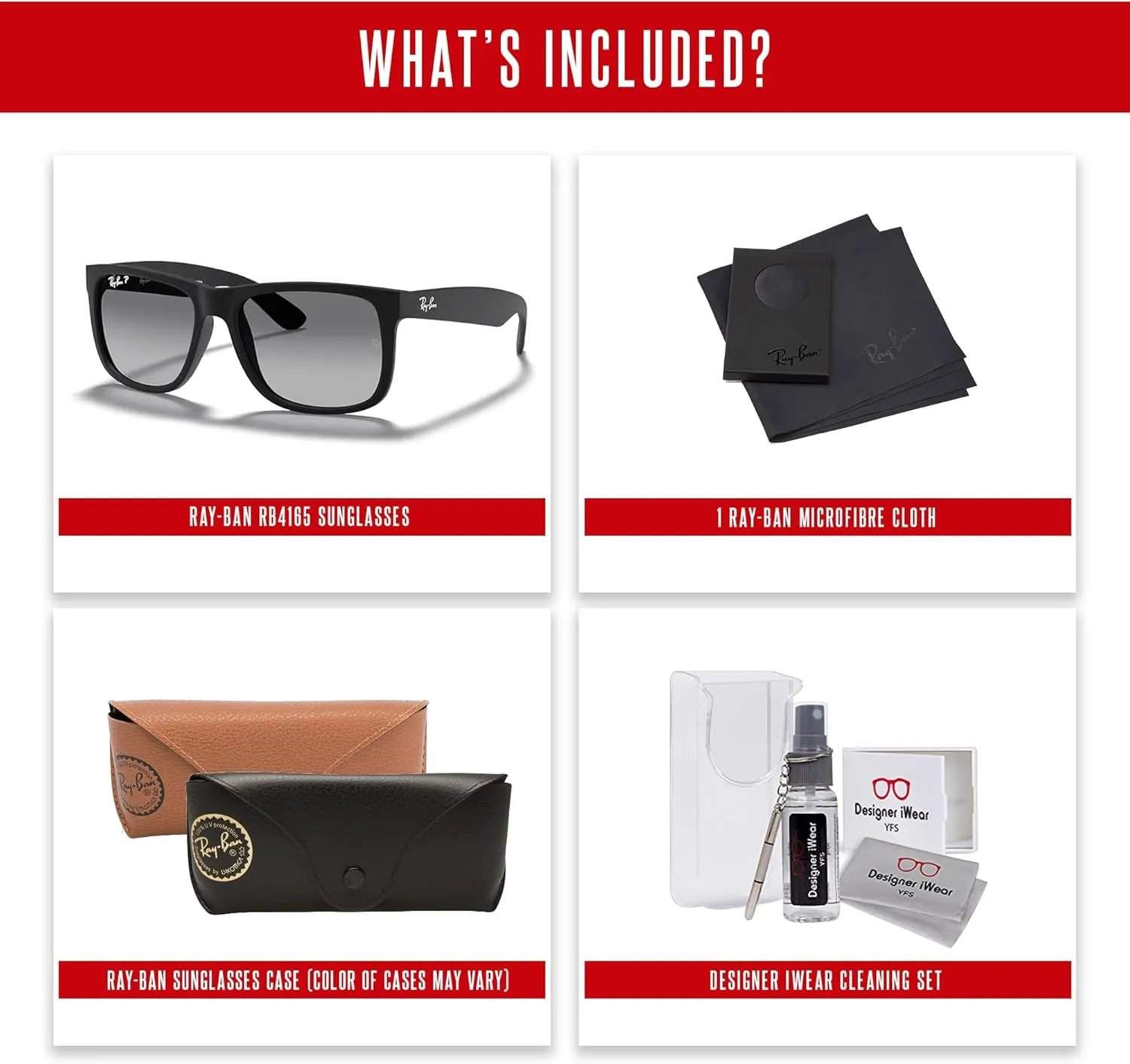 Ray-Ban RB4165 JUSTIN Sunglasses For Men For Women  BUNDLE with Designer iWear Eyewear Care Kit