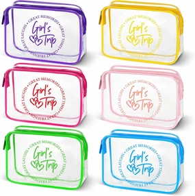 Reginary 6 Pcs Girls Trip Gifts Favors Clear Makeup Bags, Clear Travel Toiletry Bags with Zipper for Women, Waterproof PVC Cosmetic Bag Gifts Set for Women, Bestie, Sister, Colorful