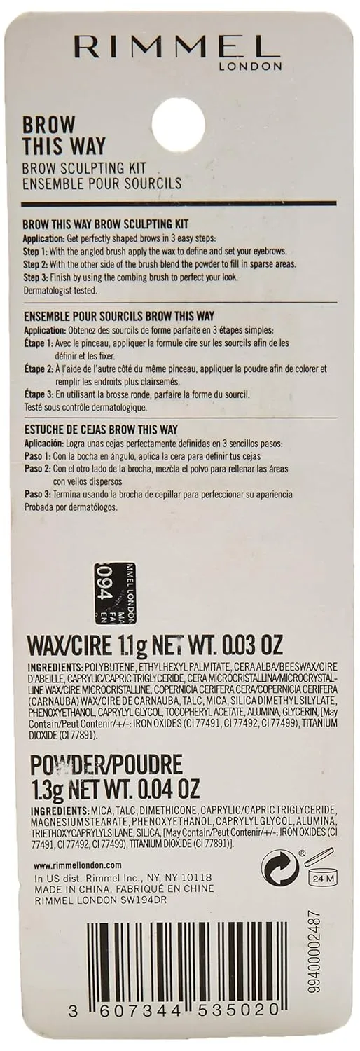 Rimmel Brow This Way Sculpting Kit, Blonde, Powder 0.04 oz., Wax 0.03 oz., Brow Sculpting & Styling Kit with Eyebrow Wax & Setting Powder