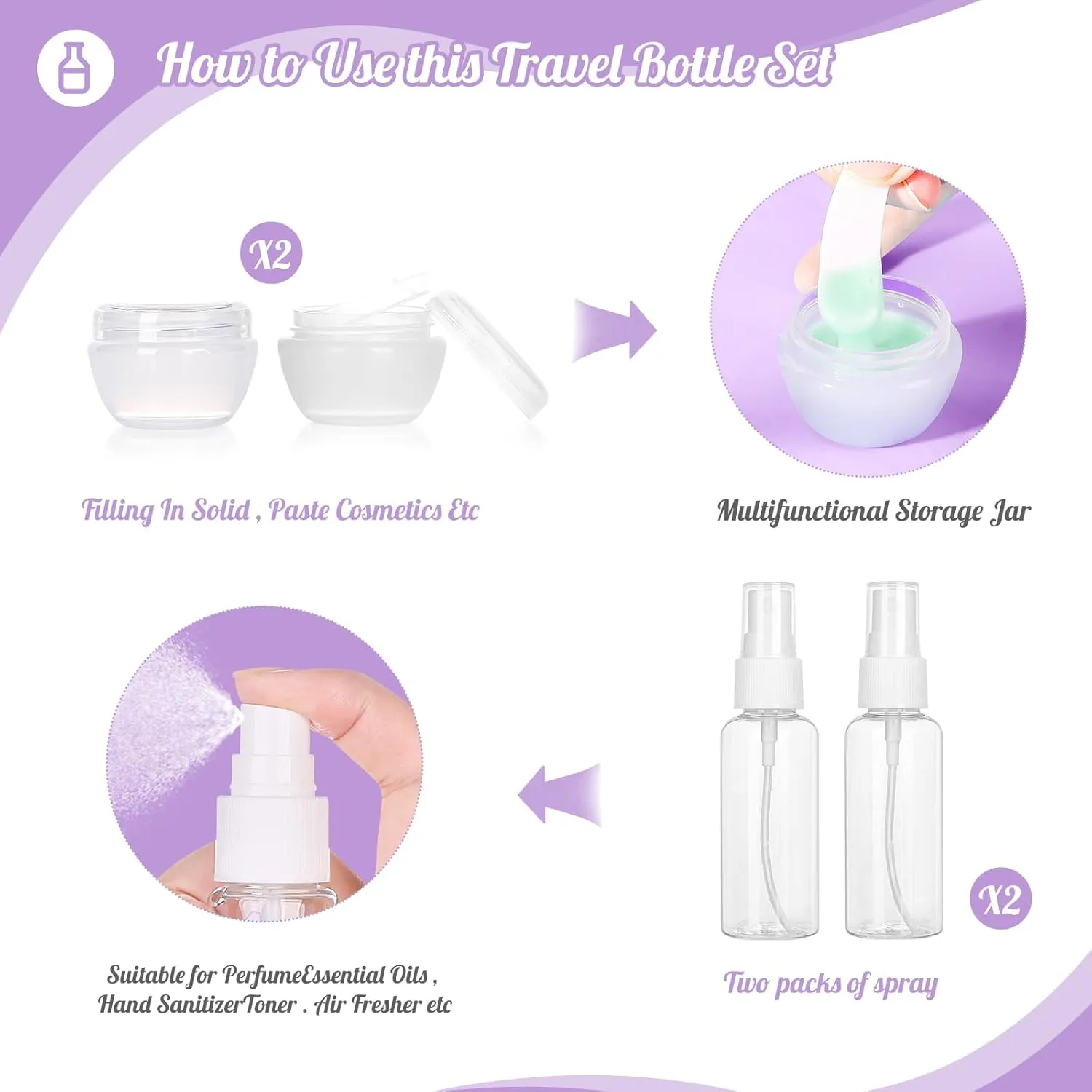 Risou 12-in-1 Travel Bottle set,Leak-proof Silicone Squeezable Travel Accessories,Travel 3oz Size Containers for Toiletries.Refillable Liquid Travel Accessories for Shampoo&Lotion Soap. (Purple)