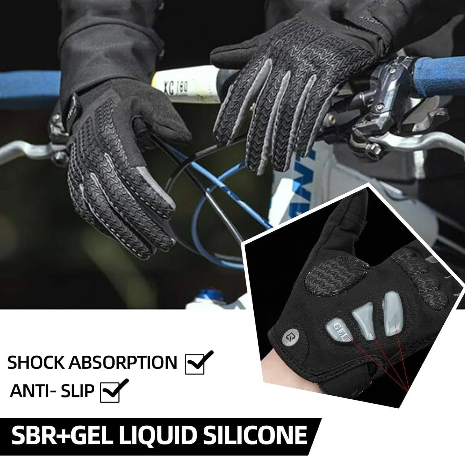 ROCKBROS Winter Cycling Gloves Winter Bike Gloves with Full Finger Windproof Anti-Slip Thermal Gloves for Cycling,Biking,Running Blue