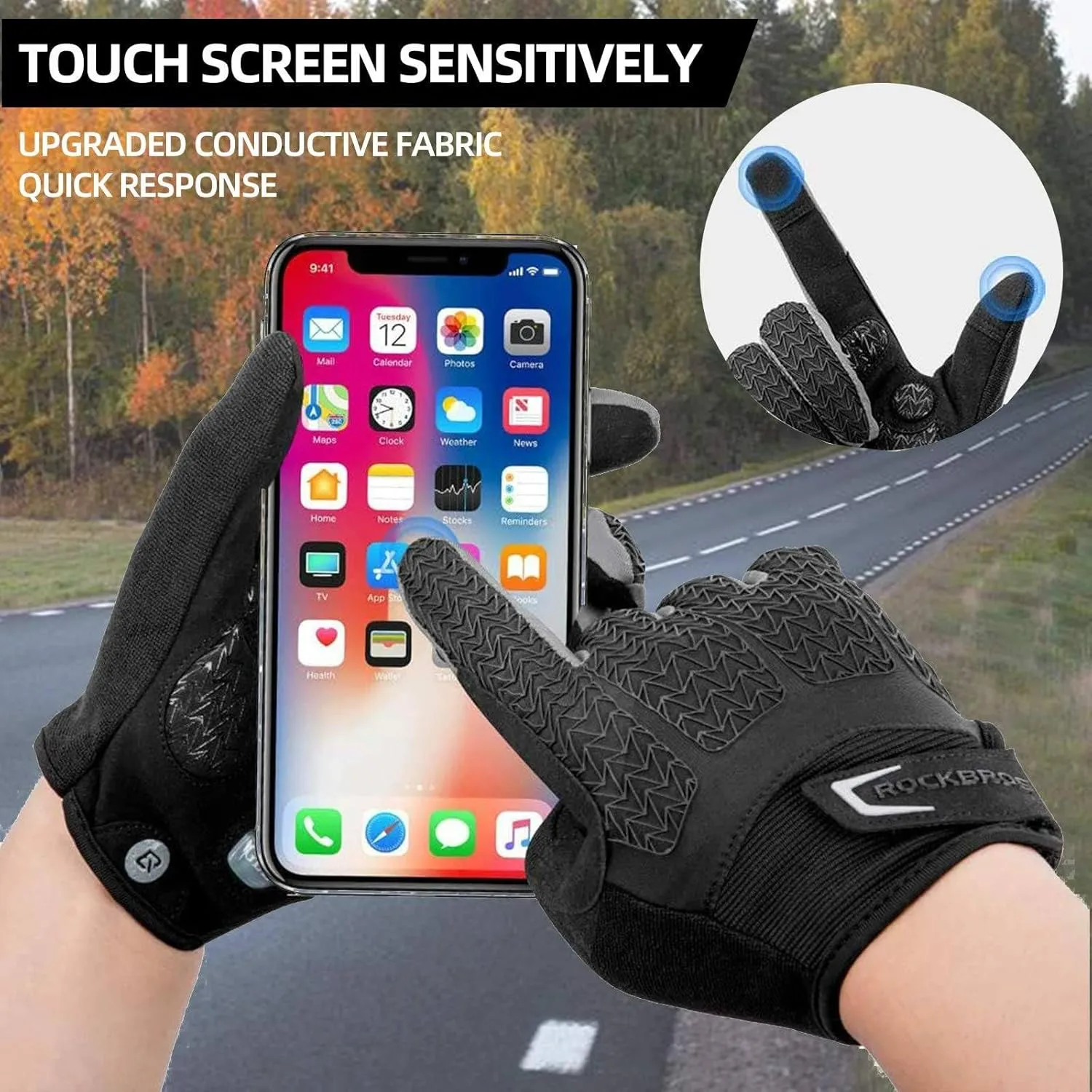 ROCKBROS Winter Cycling Gloves Winter Bike Gloves with Full Finger Windproof Anti-Slip Thermal Gloves for Cycling,Biking,Running Blue