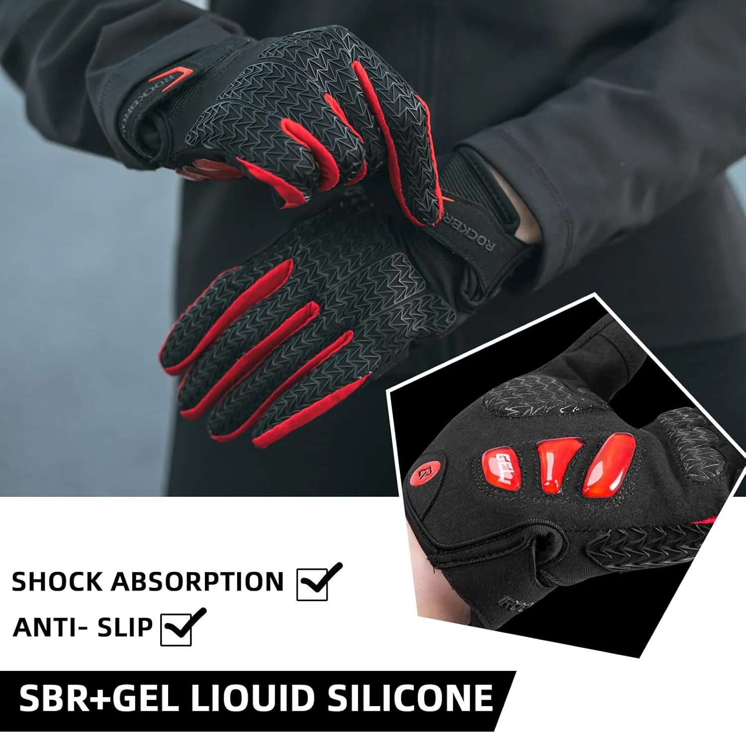 ROCKBROS Winter Cycling Gloves Winter Bike Gloves with Full Finger Windproof Anti-Slip Thermal Gloves for Cycling,Biking,Running Blue