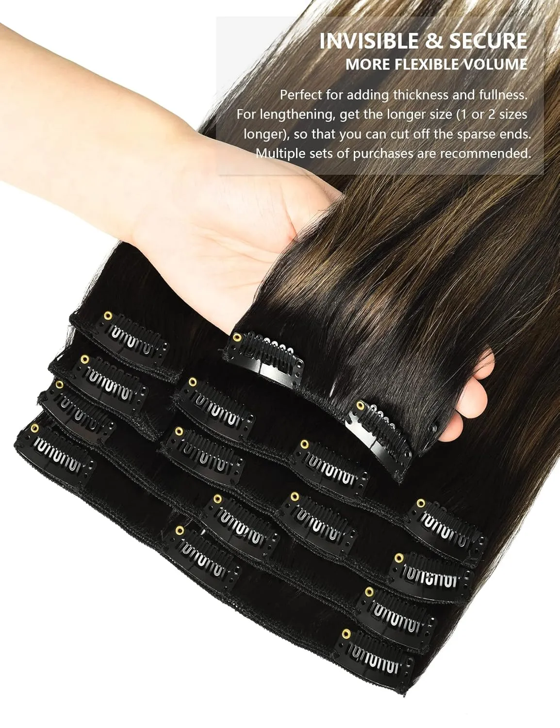 Rose bud Clip in Hair Extensions REMY Human Hair 8Pcs 18 Clips 60g/Set 10 Inch Natural Black to Light Brown