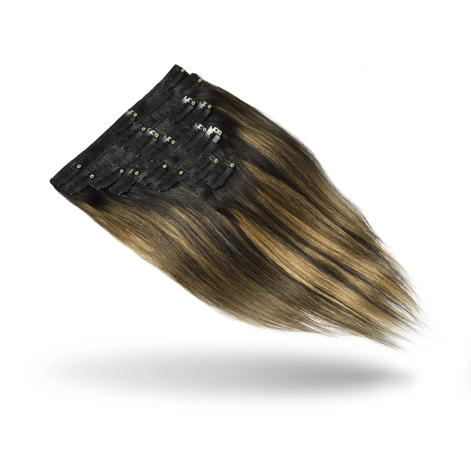 Rose bud Clip in Hair Extensions REMY Human Hair 8Pcs 18 Clips 60g/Set 10 Inch Natural Black to Light Brown