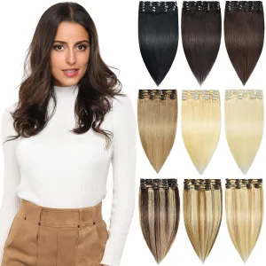 Rose bud Clip in Hair Extensions REMY Human Hair 8Pcs 18 Clips 60g/Set 10 Inch Natural Black to Light Brown