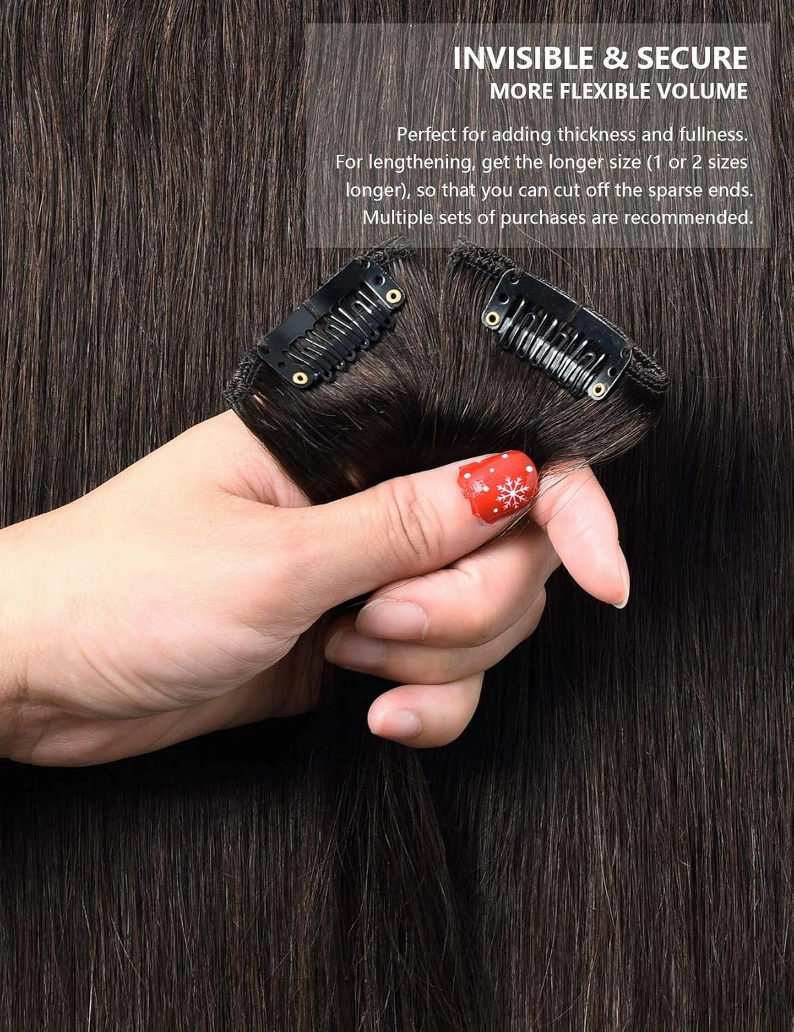 Rose bud Clip in Hair Extensions REMY Human Hair 8Pcs 18 Clips 60g/Set 12 Inch Dark Brown