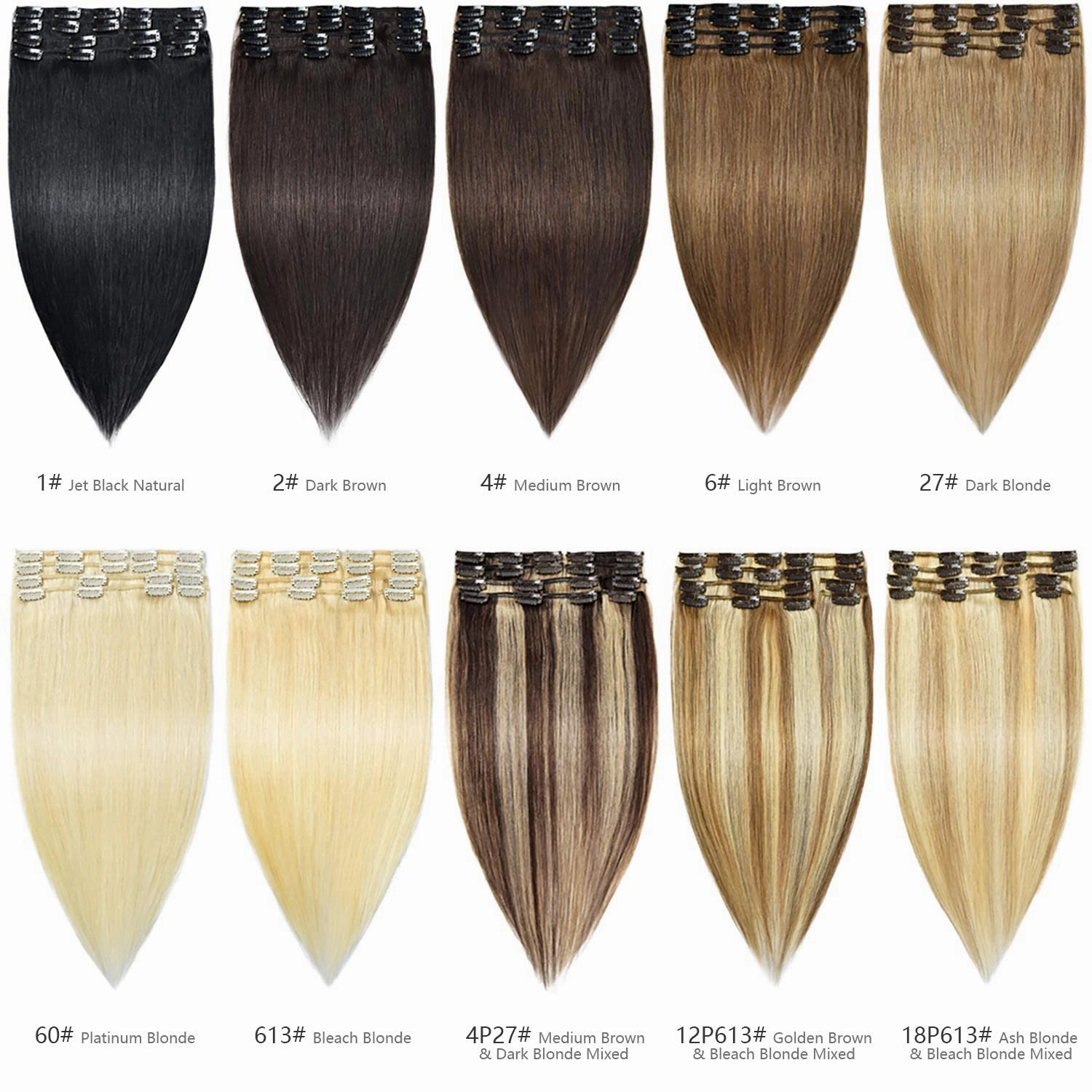 Rose bud Clip in Hair Extensions REMY Human Hair 8Pcs 18 Clips 60g/Set 12 Inch Dark Brown