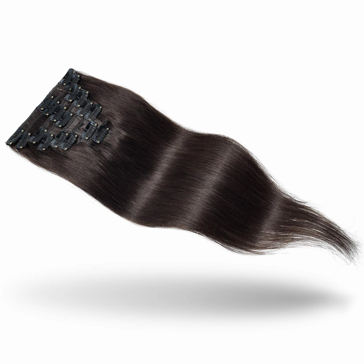 Rose bud Clip in Hair Extensions REMY Human Hair 8Pcs 18 Clips 60g/Set 12 Inch Dark Brown