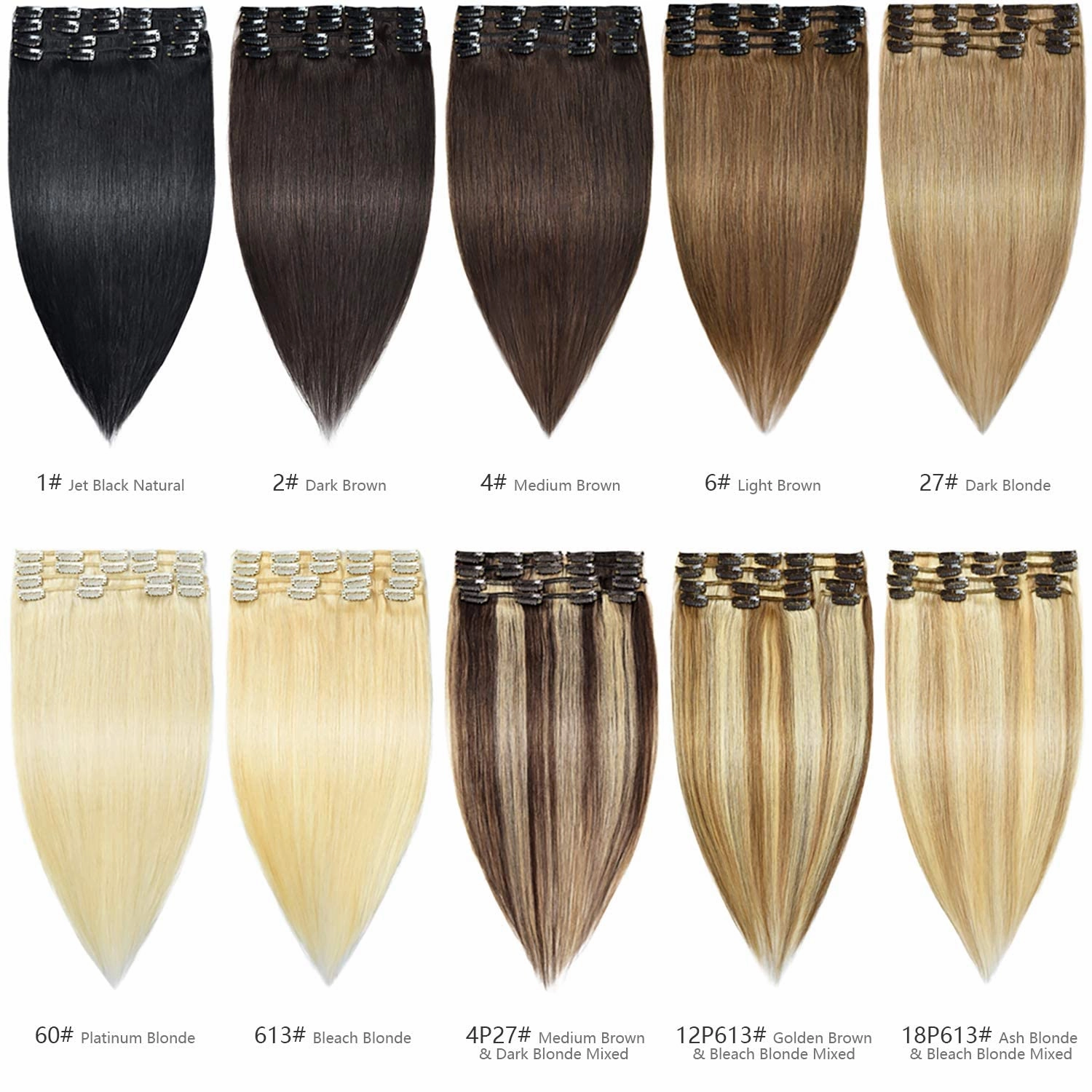 Rose bud Clip in Hair Extensions REMY Human Hair 8Pcs 18 Clips 60g/Set 12 Inch Golden Brown mix Bleach Blonde