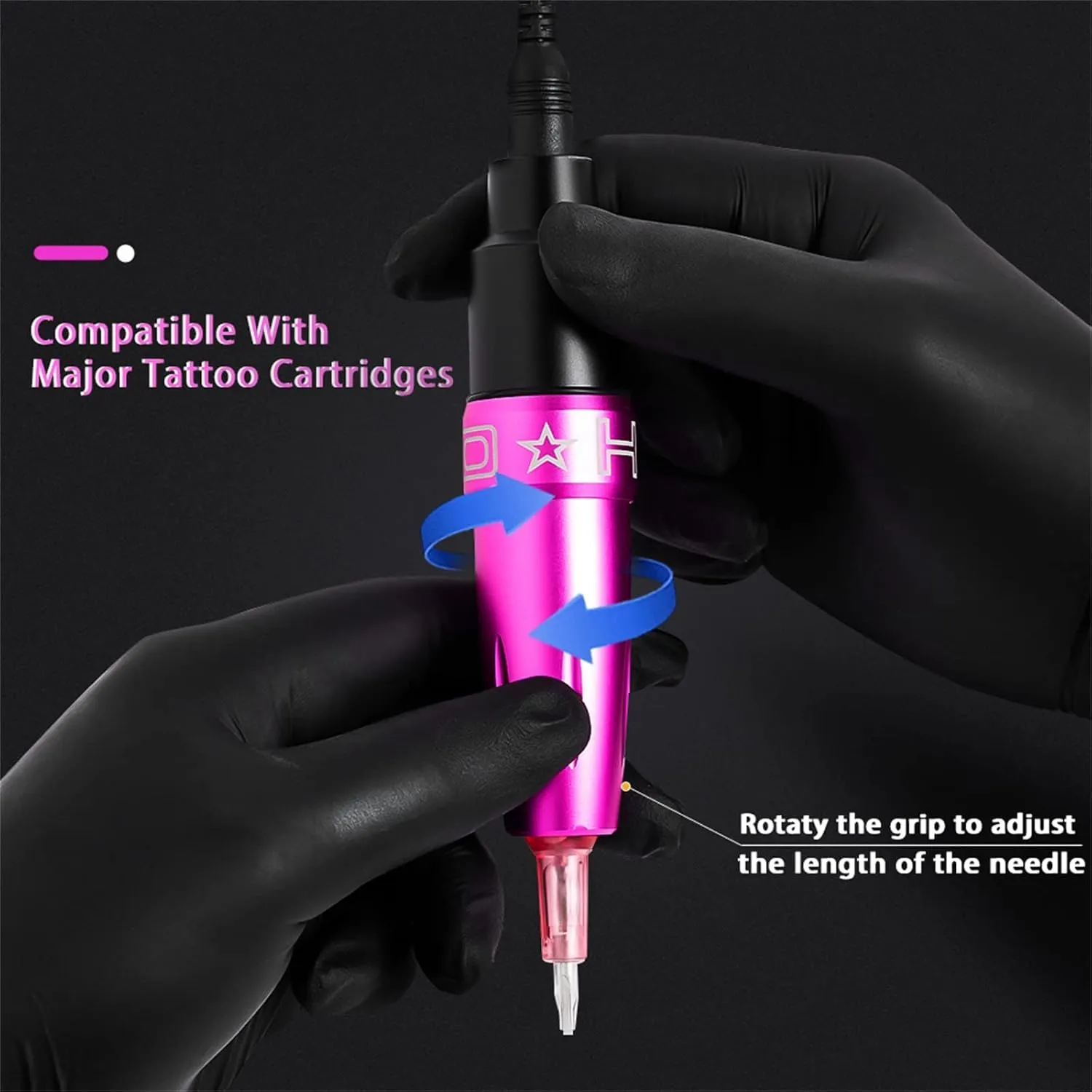 Rotary Tattoo Pen Quiet Tattoo Gun Machine Supply With LED Light Permanent Makeup Eyeliner for Tattoo Body Liner Shader Tattoo Machine,Blue