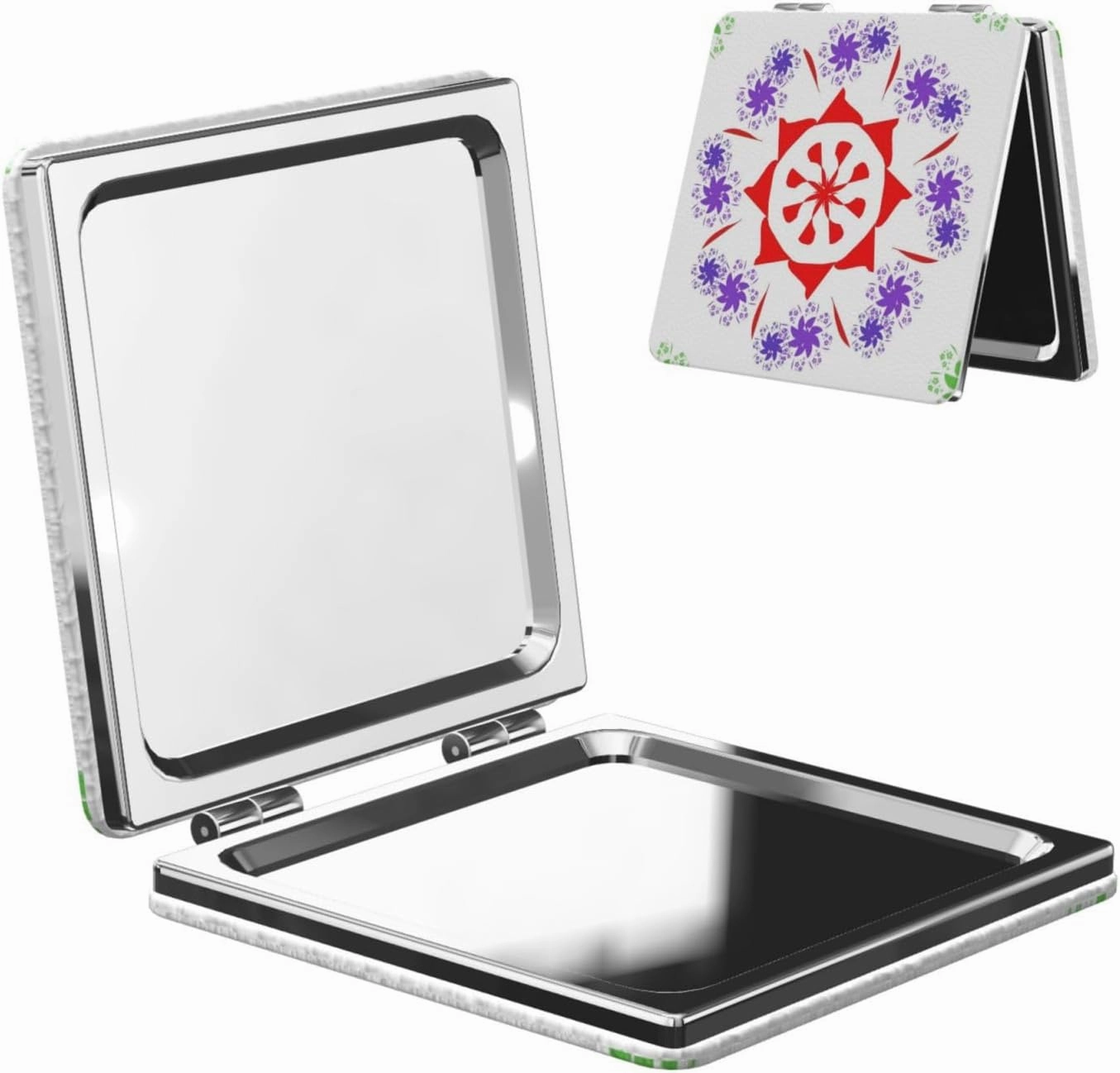 Rotating Purple Flowers Makeup Mirror Portable Folding Mini Mirror Double Sided Travel Makeup Mirror Square Handheld Pocket Mirror