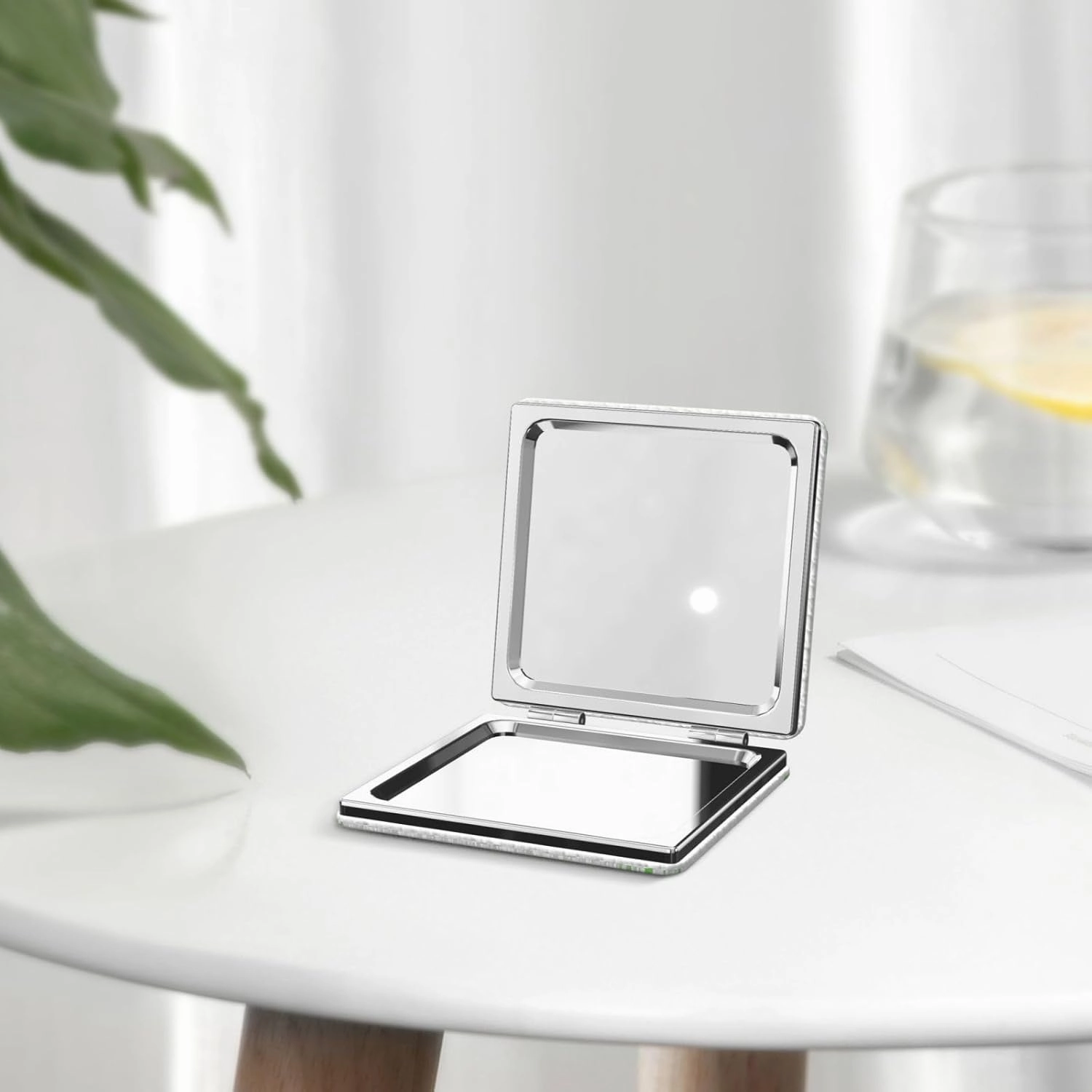 Rotating Purple Flowers Makeup Mirror Portable Folding Mini Mirror Double Sided Travel Makeup Mirror Square Handheld Pocket Mirror