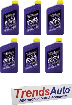 Royal Purple 01315 Case of 6 Max-Cycle SAE 10W-40 High Performance Motor Oil for Motorcycles and ATVs - 1 Quart Bottles