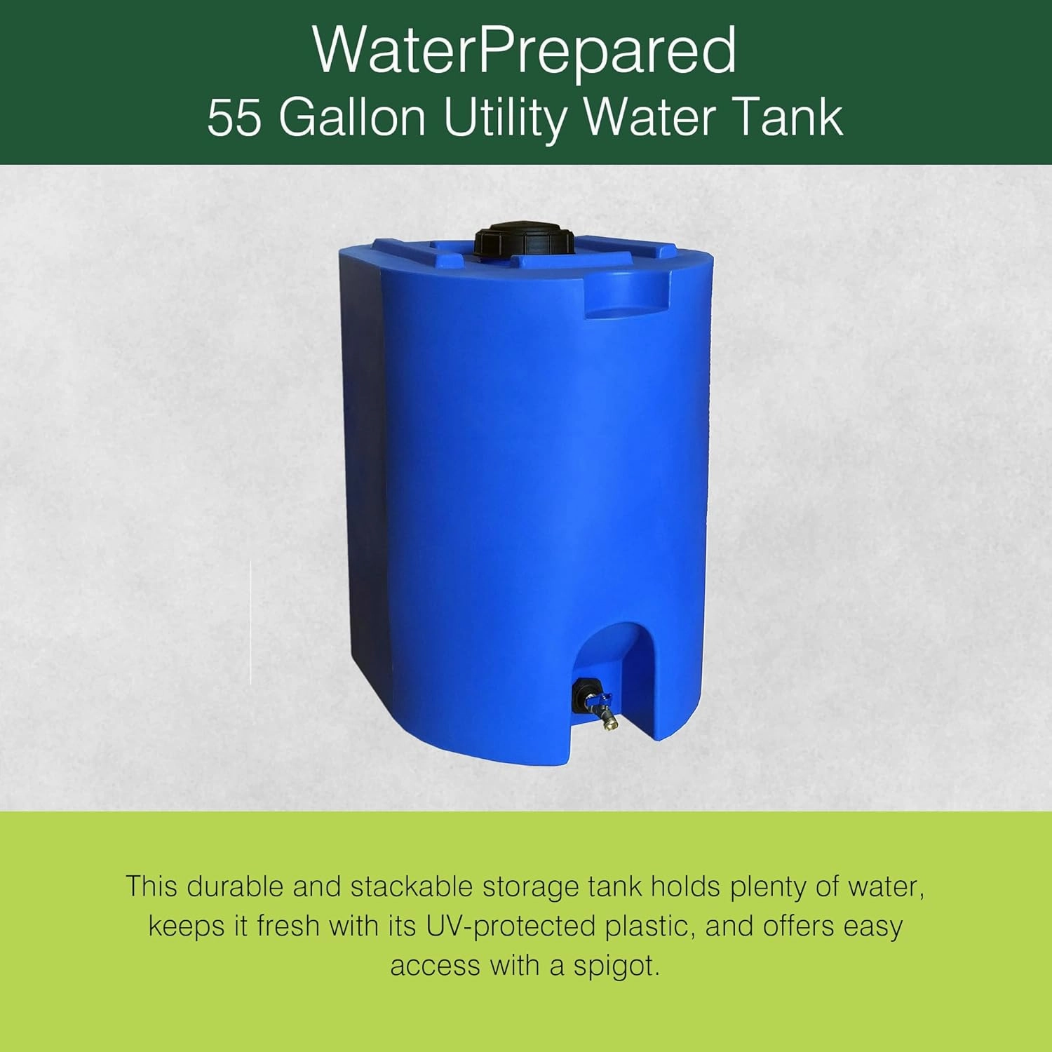 Rugged Stackable Water Storage Tank with Spigot, Blue, 55 Gallons