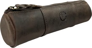 Rustic Town Leather Pencil Case - Full Grain Leather Zippered Pen Pouch - Stationery Bag Pen Holder for Work & Office