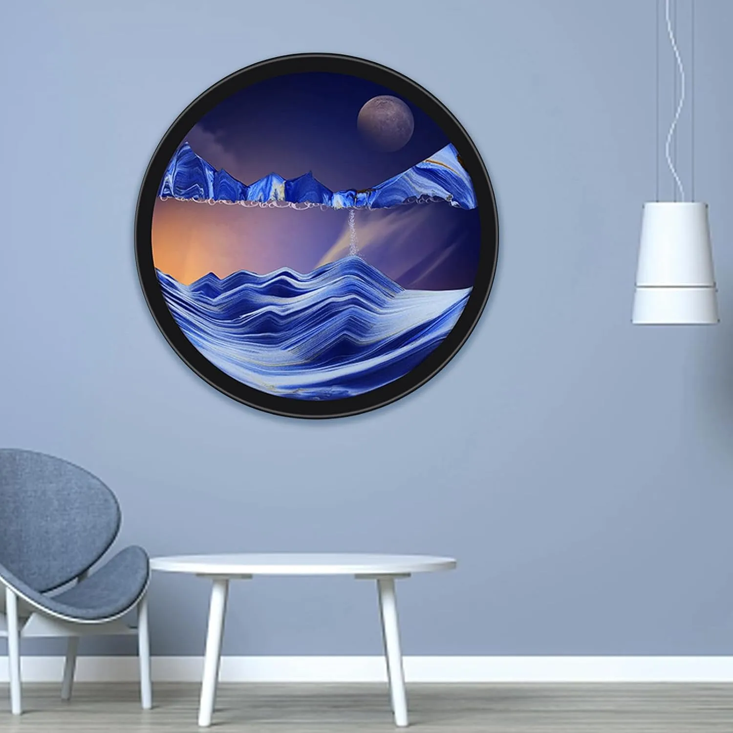 Sand Art Liquid Motion, Moving Sand Art, Wall Mounted Rotate Sculpture, Wall Art Deep Sea Sandscape Room Decoration, Glass Crafts Solid Wood Frame, Relaxing Mood Home Office Work Decor(Blue, 17.3'')