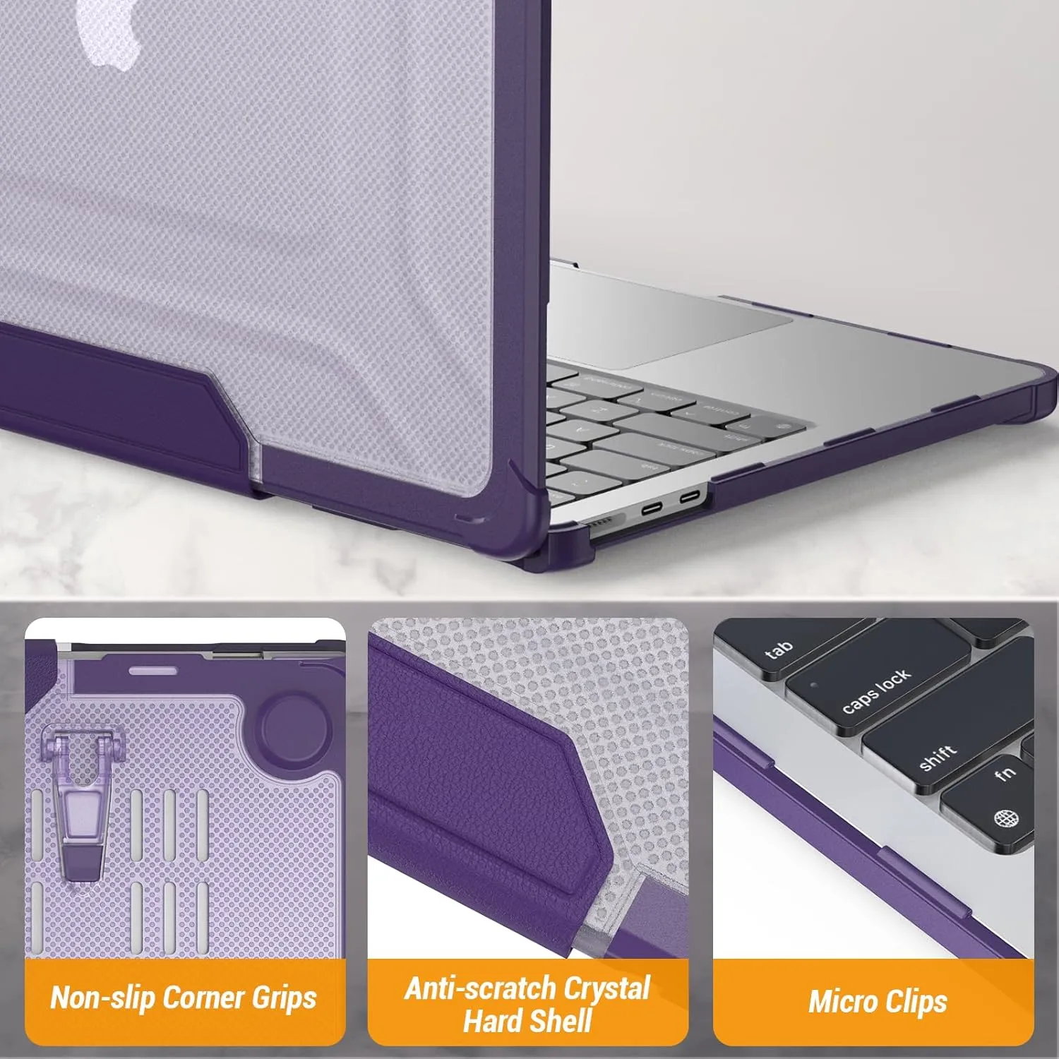 SEYMAC stock Case for MacBook Air 13.6 inch (2025-2022)[A3240 M4/ A3113 M3/ A2681 M2], Shock-Absorbing Protection with Folding Stand &Mouse Pad/Bag Case for MacBook Air 13.6'' (Purple)
