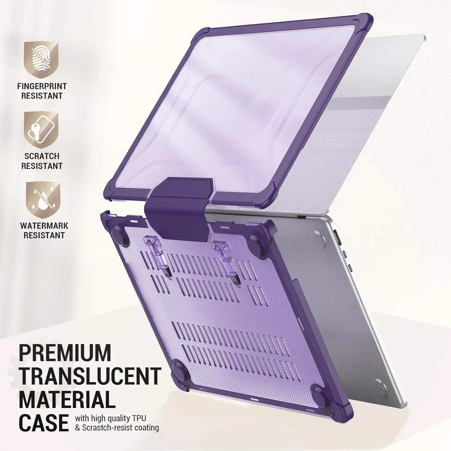 SEYMAC stock Case for MacBook Air 13.6 inch (2025-2022)[A3240 M4/ A3113 M3/ A2681 M2], Shock-Absorbing Protection with Folding Stand &Mouse Pad/Bag Case for MacBook Air 13.6'' (Purple)