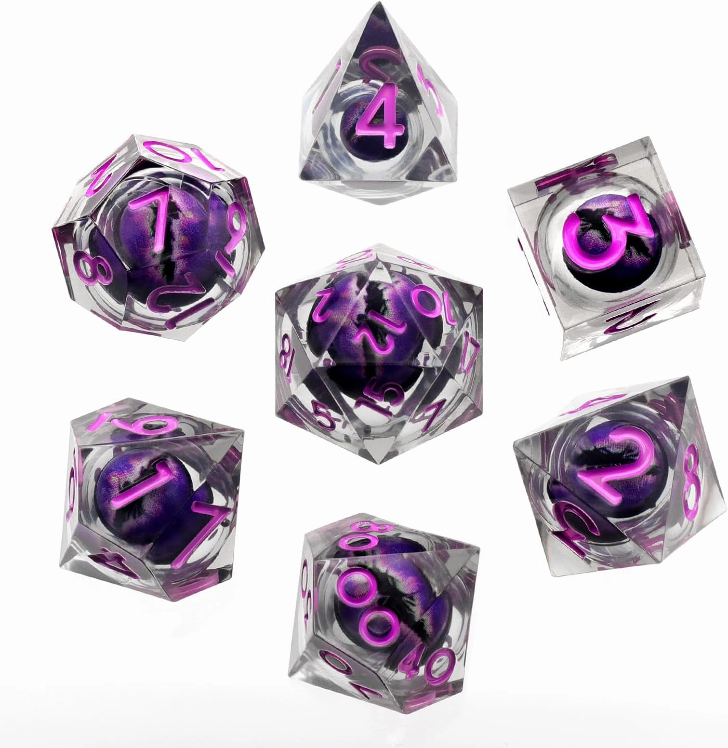 Sharp Edge Resin Dice Set, Liquid Core DND Dice, Dragon Eye Dice Set D and D Dungeons and Dragons Dice Polyhedral Beholder's Ttrpg Die Role Playing RPG (Light Purple)