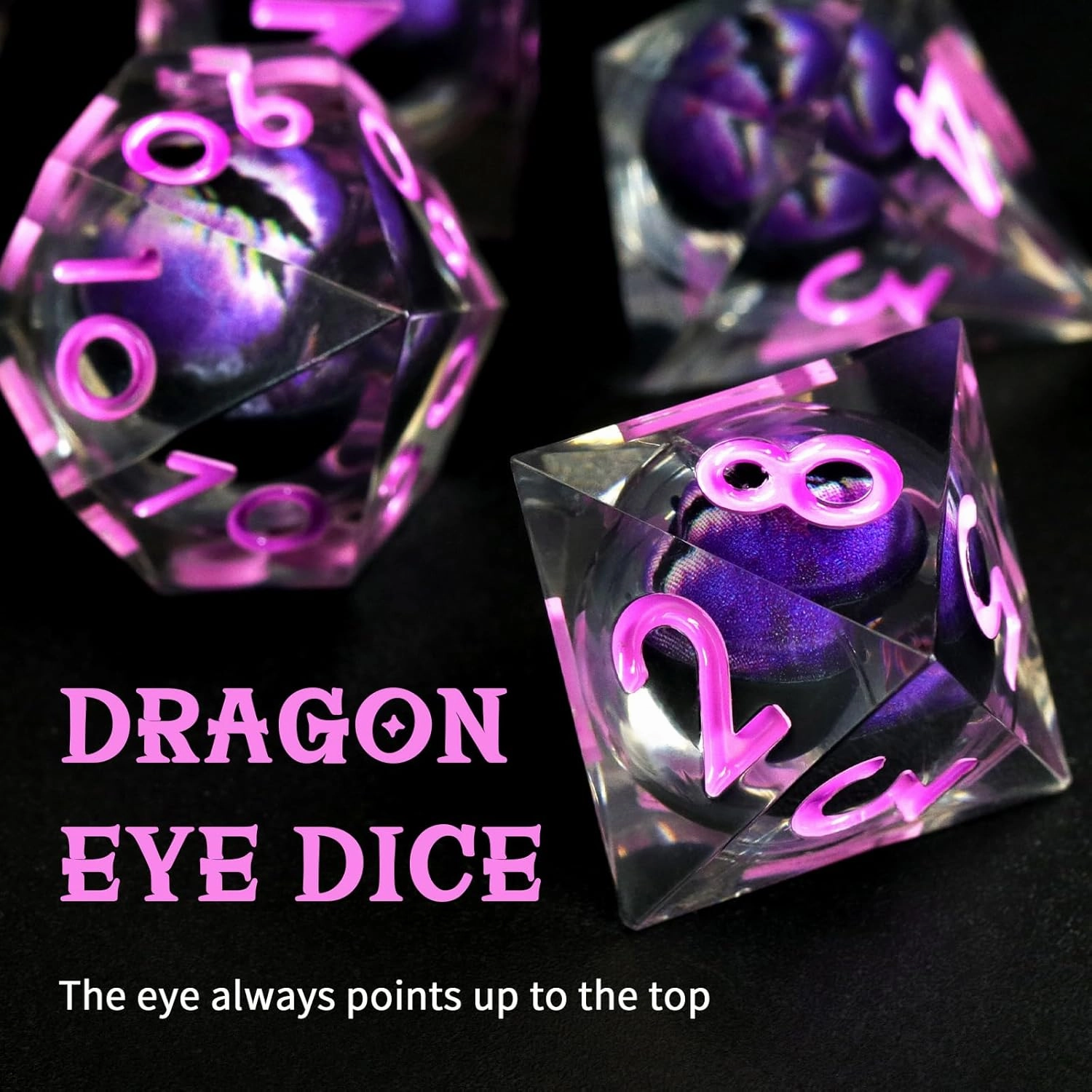 Sharp Edge Resin Dice Set, Liquid Core DND Dice, Dragon Eye Dice Set D and D Dungeons and Dragons Dice Polyhedral Beholder's Ttrpg Die Role Playing RPG (Light Purple)