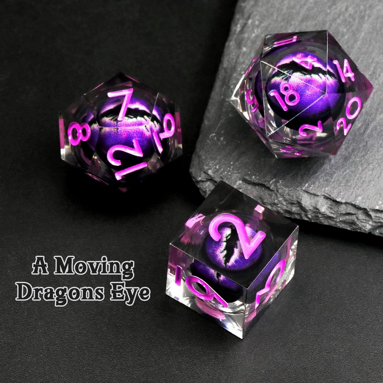 Sharp Edge Resin Dice Set, Liquid Core DND Dice, Dragon Eye Dice Set D and D Dungeons and Dragons Dice Polyhedral Beholder's Ttrpg Die Role Playing RPG (Light Purple)