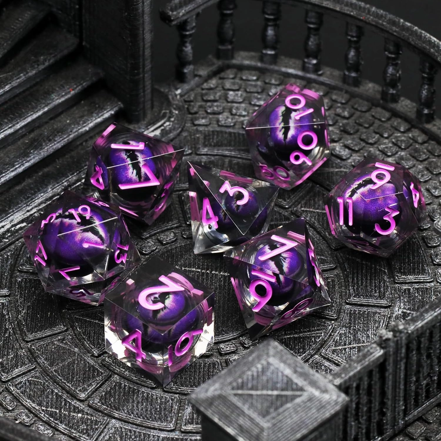 Sharp Edge Resin Dice Set, Liquid Core DND Dice, Dragon Eye Dice Set D and D Dungeons and Dragons Dice Polyhedral Beholder's Ttrpg Die Role Playing RPG (Light Purple)